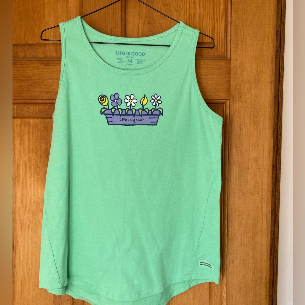 Life Is Good Mint Green Tank with Floral Graphic